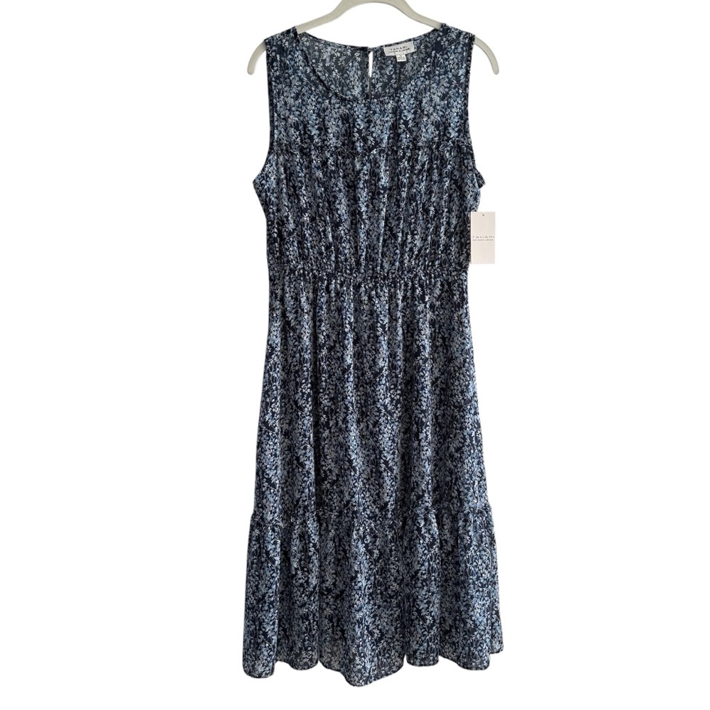 NEW Tahari Arthur S Levine Sleeveless Chiffon Dress Peasant Style Blue Size 10